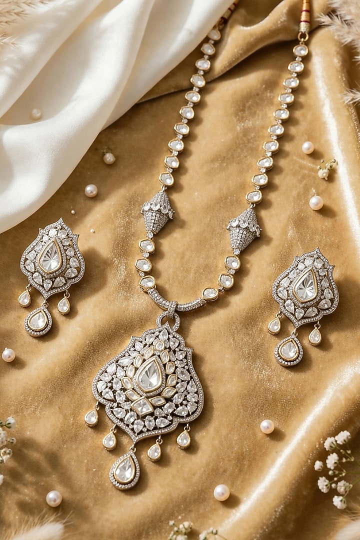 Two-Tone Finish Cubic Zirconia Long Necklace Set by JewelTreeTz at Pernia's Pop Up Shop
