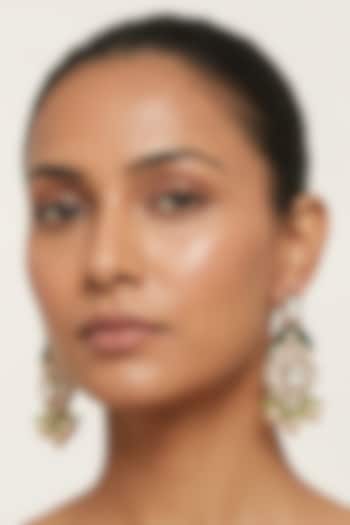 Gold Finish Kundan Polki & Green Stone Dangler Earrings by JewelTreeTz at Pernia's Pop Up Shop