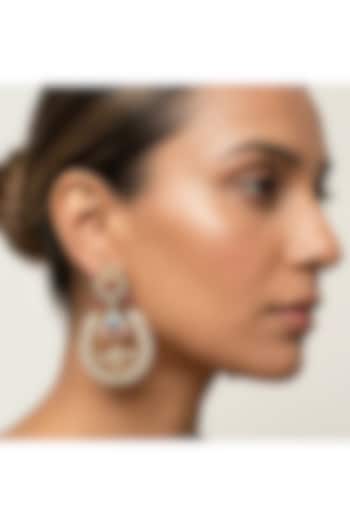 Gold Finish Kundan Polki & Ruby Stone Chandbali Earrings by JewelTreeTz at Pernia's Pop Up Shop