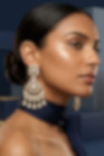 Gold Finish Kundan Polki Chandbali Earrings by JewelTreeTz at Pernia's Pop Up Shop