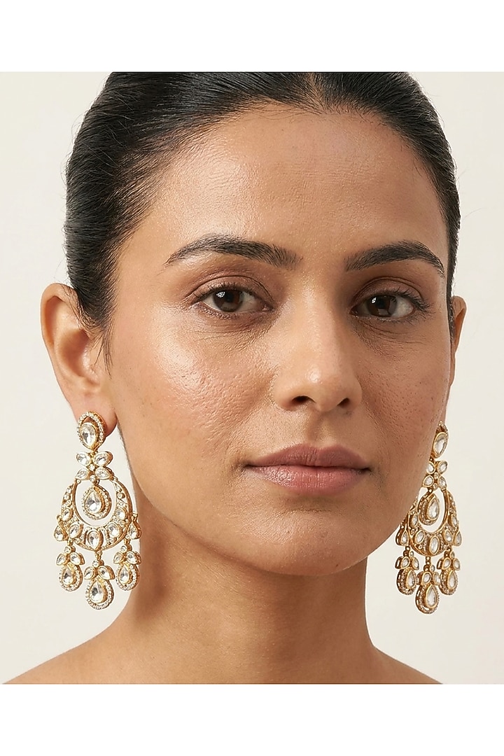 Gold Finish Kundan Polki Chandbali Earrings by JewelTreeTz at Pernia's Pop Up Shop