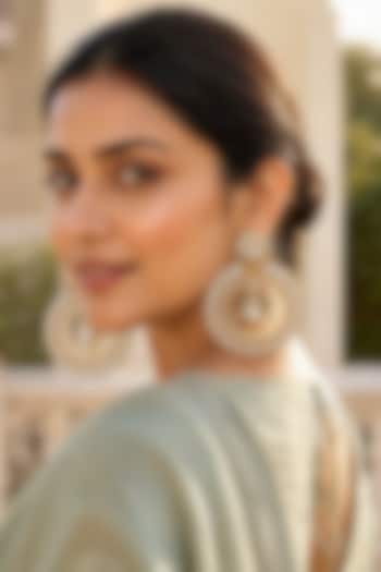 Gold Finish Kundan Polki Chandbali Earrings by JewelTreeTz at Pernia's Pop Up Shop