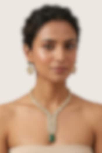 Gold Finish Moissanite Kundan Polki & Emerald Doublet Necklace Set by JewelTreeTz at Pernia's Pop Up Shop
