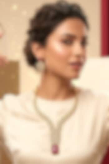 Gold Finish Moissanite Kundan Polki & Ruby Doublet Necklace Set by JewelTreeTz at Pernia's Pop Up Shop