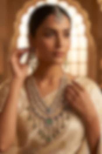 Gold Finish Mint Green Kundan Polki Necklace Set by JewelTreeTz at Pernia's Pop Up Shop