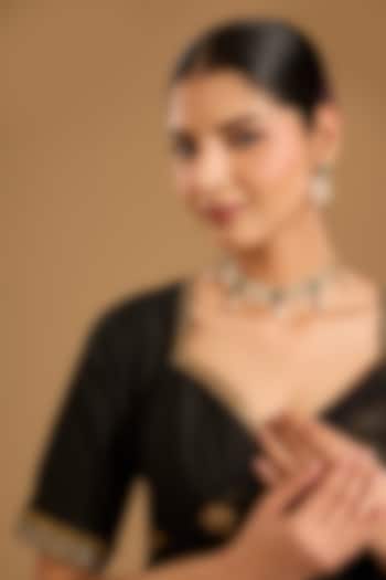 Gold Finish Kundan Polki & Emerald Stone Choker Necklace Set by JewelTreeTz at Pernia's Pop Up Shop