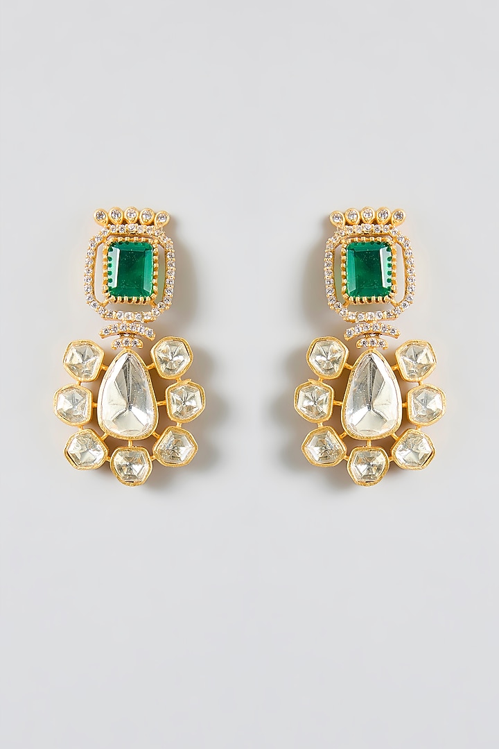 Gold Finish Kundan Polki & Emerald Stone Choker Necklace Set by JewelTreeTz at Pernia's Pop Up Shop