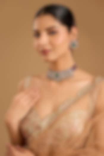 Two-Tone Finish Kundan Polki & Multi-Colored Stone Choker Necklace Set by JewelTreeTz at Pernia's Pop Up Shop