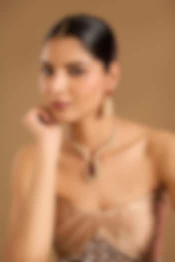 Gold Finish Kundan Polki & Ruby Stone Necklace Set by JewelTreeTz at Pernia's Pop Up Shop