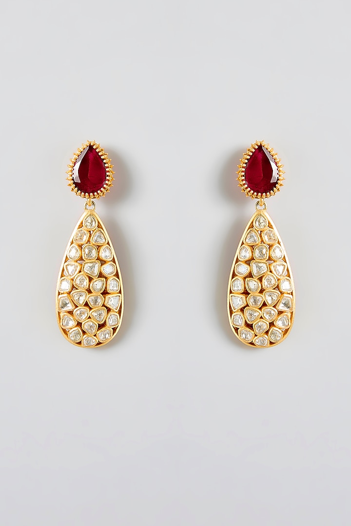Gold Finish Kundan Polki & Ruby Stone Necklace Set by JewelTreeTz at Pernia's Pop Up Shop