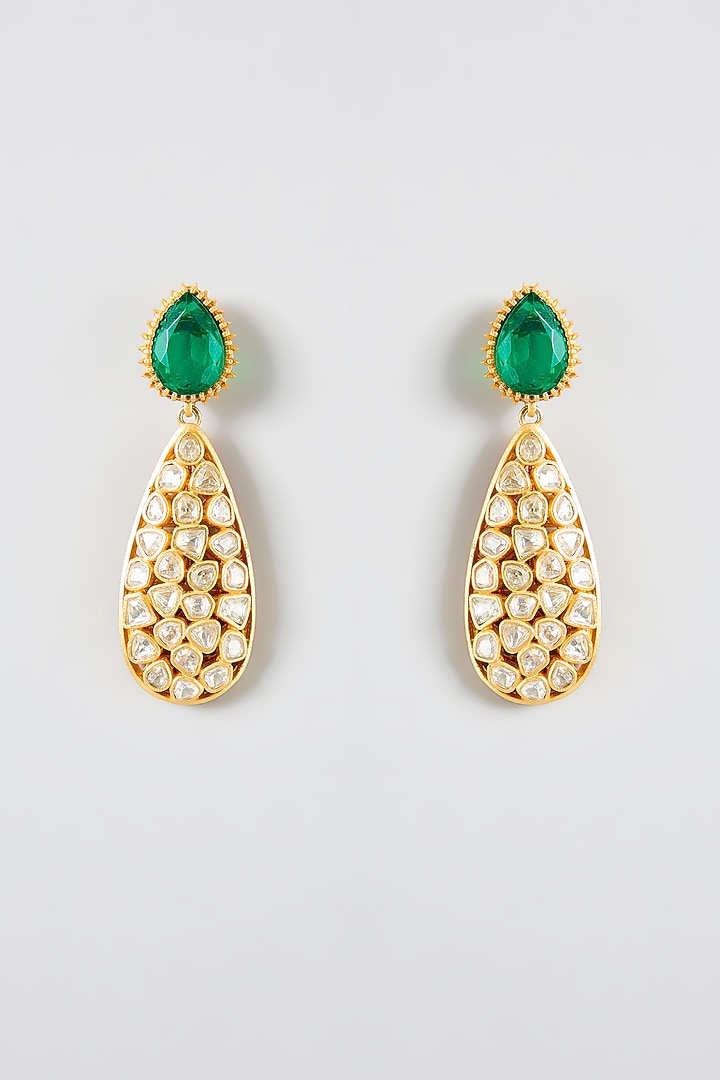 Gold Finish Kundan Polki & Emerald Stone Necklace Set by JewelTreeTz at Pernia's Pop Up Shop