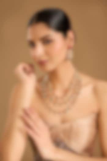 Gold Finish Kundan Polki & Navratna Stone Layered Necklace Set by JewelTreeTz at Pernia's Pop Up Shop