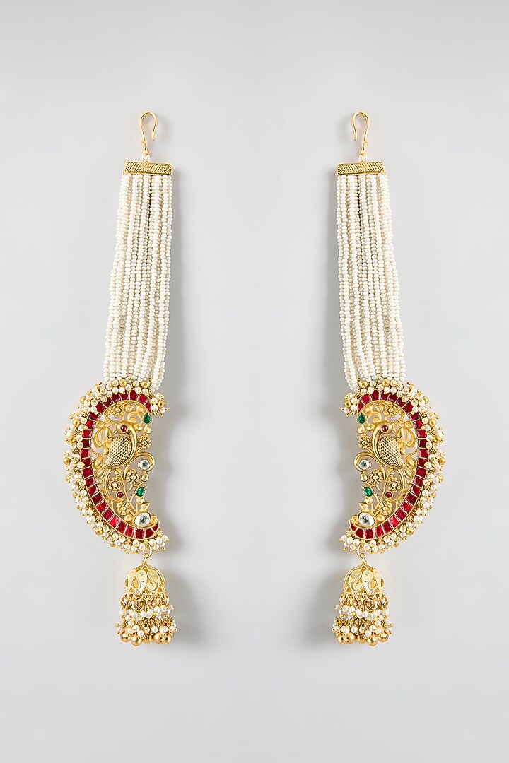 Gold Finish Kundan Polki & Multi-Colored Stone Jhumka Earrings by JewelTreeTz at Pernia's Pop Up Shop