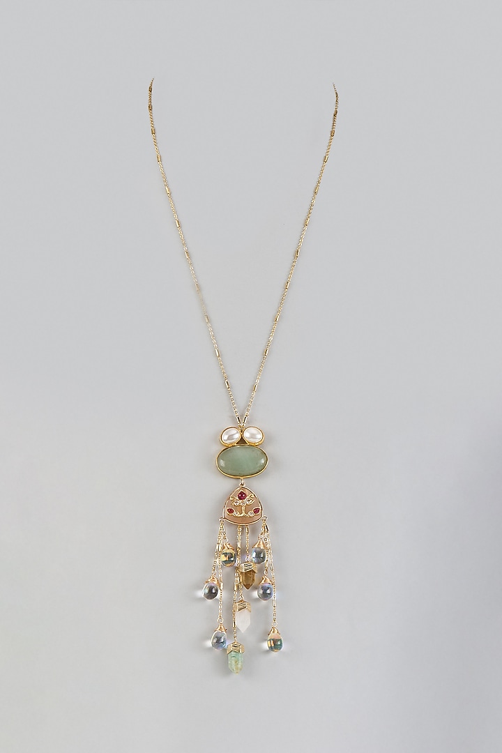 Gold Finish Natural Green Agate Stone Long Pendant Necklace by JewelTreeTz at Pernia's Pop Up Shop
