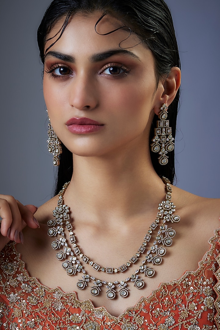 Victorian Finish Uncut Kundan Polki Layered Necklace Set by JewelTreeTz at Pernia's Pop Up Shop