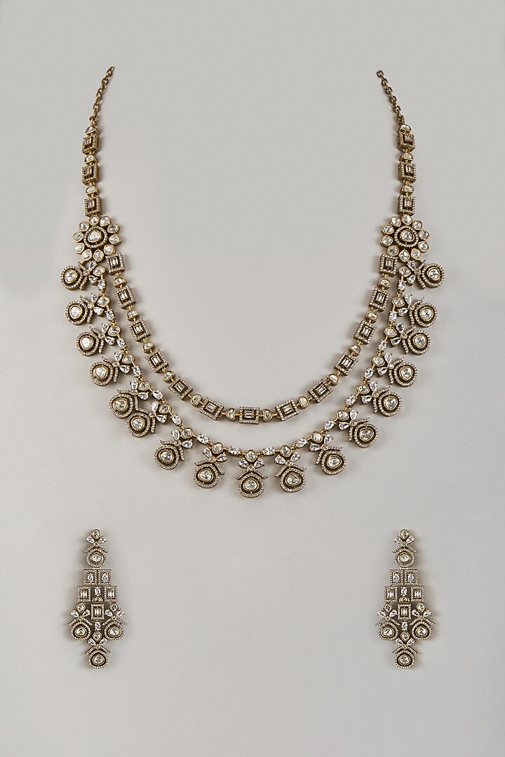 Victorian Finish Uncut Kundan Polki Layered Necklace Set by JewelTreeTz at Pernia's Pop Up Shop