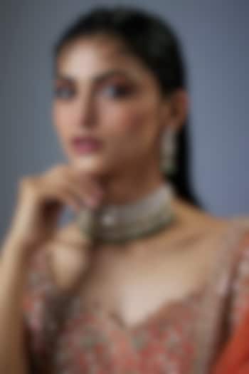 Gold Finish Uncut Kundan Polki & Emerald Beaded Choker Necklace Set by JewelTreeTz at Pernia's Pop Up Shop