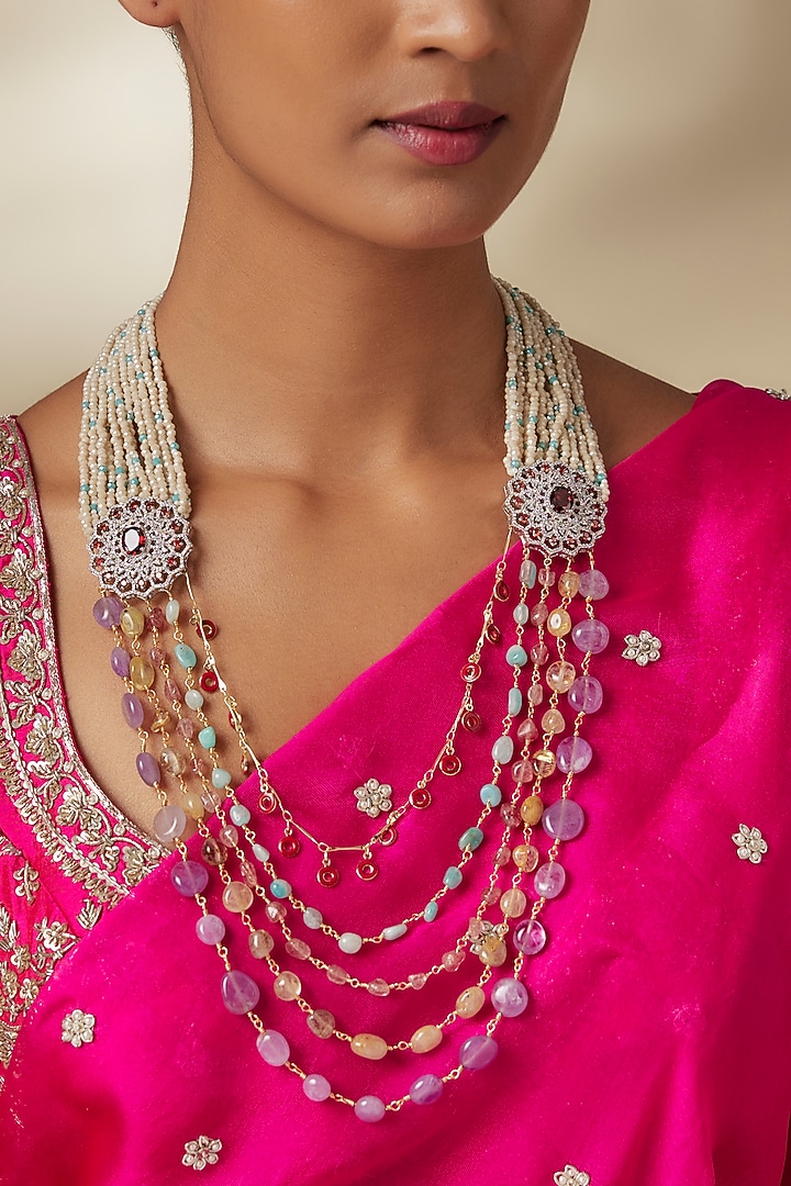White Finish Cubic Zirconia & Ruby Layered Necklace by JewelTreeTz at Pernia's Pop Up Shop