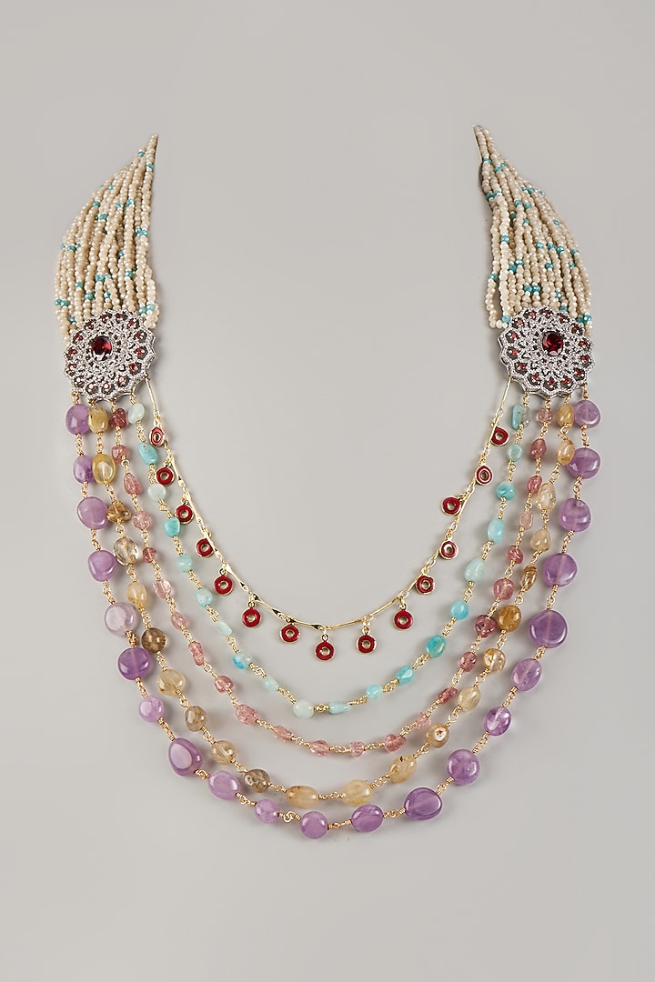 White Finish Cubic Zirconia & Ruby Layered Necklace by JewelTreeTz at Pernia's Pop Up Shop