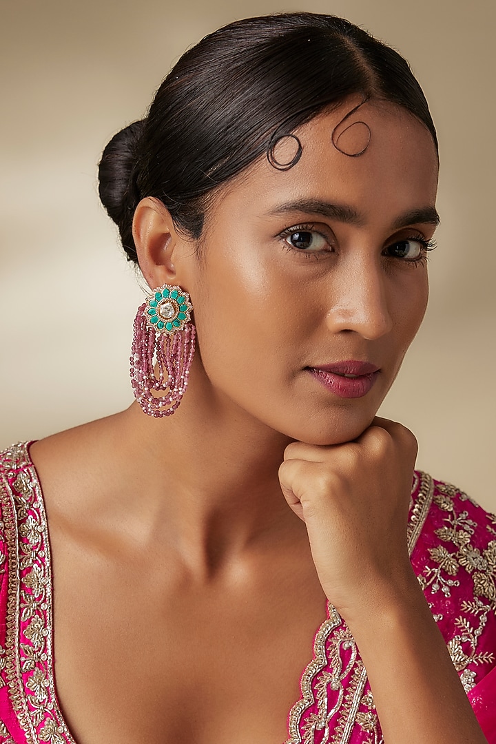 Gold Finish Purple Agate Crystal & Turquoise Stone Dangler Earrings by JewelTreeTz at Pernia's Pop Up Shop