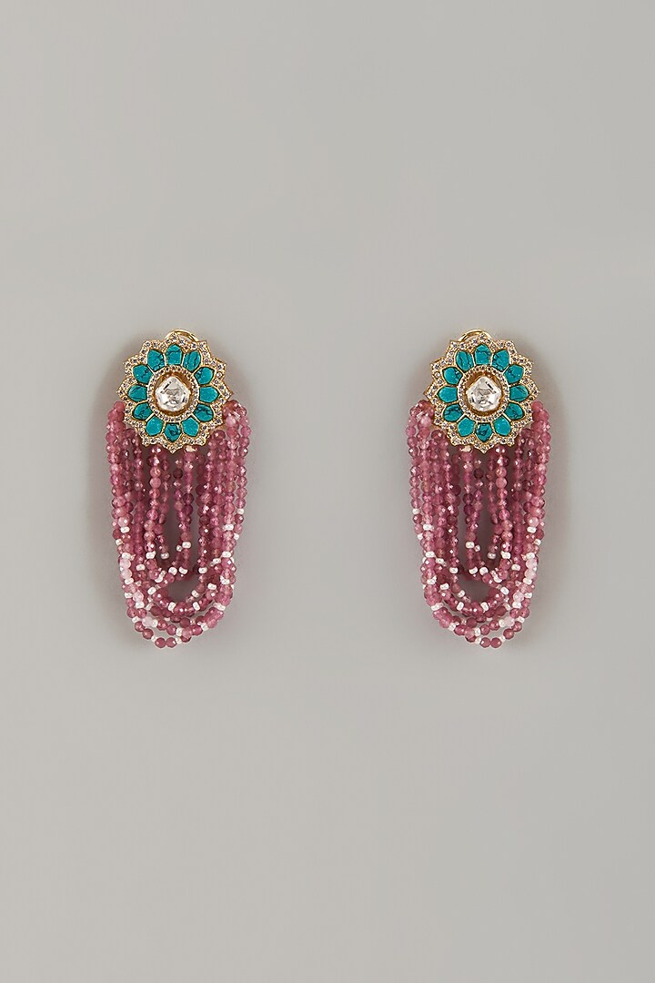 Gold Finish Purple Agate Crystal & Turquoise Stone Dangler Earrings by JewelTreeTz at Pernia's Pop Up Shop