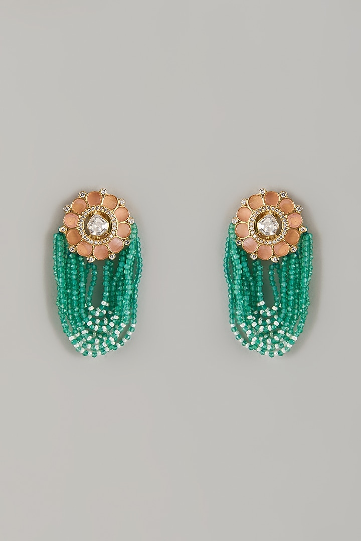 Gold Finish Green Agate Crystal & Moissanite Stone Dangler Earrings by JewelTreeTz at Pernia's Pop Up Shop