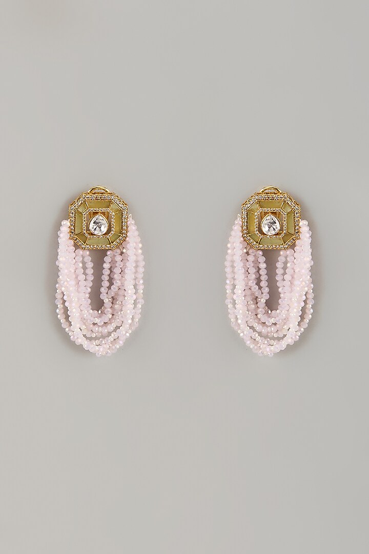Gold Finish Peach Agate Crystal & Moissanite Stone Dangler Earrings by JewelTreeTz at Pernia's Pop Up Shop