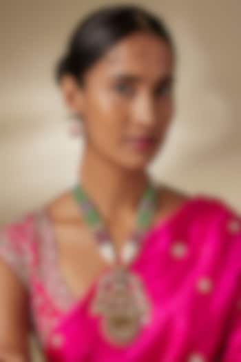 Gold Finish Kundan Polki & Multi-Colored Gemstone Long Beaded Necklace Set by JewelTreeTz at Pernia's Pop Up Shop