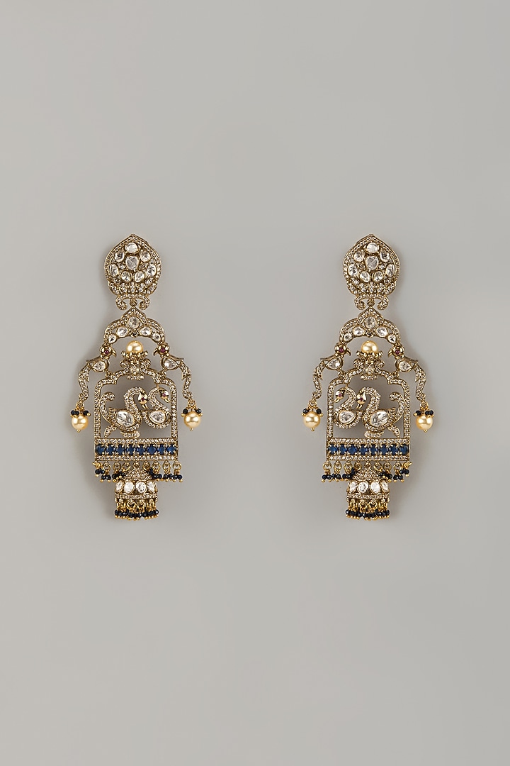 Two Tone Finish Moissanite Stone & Pearl Dangler Earrings by JewelTreeTz at Pernia's Pop Up Shop