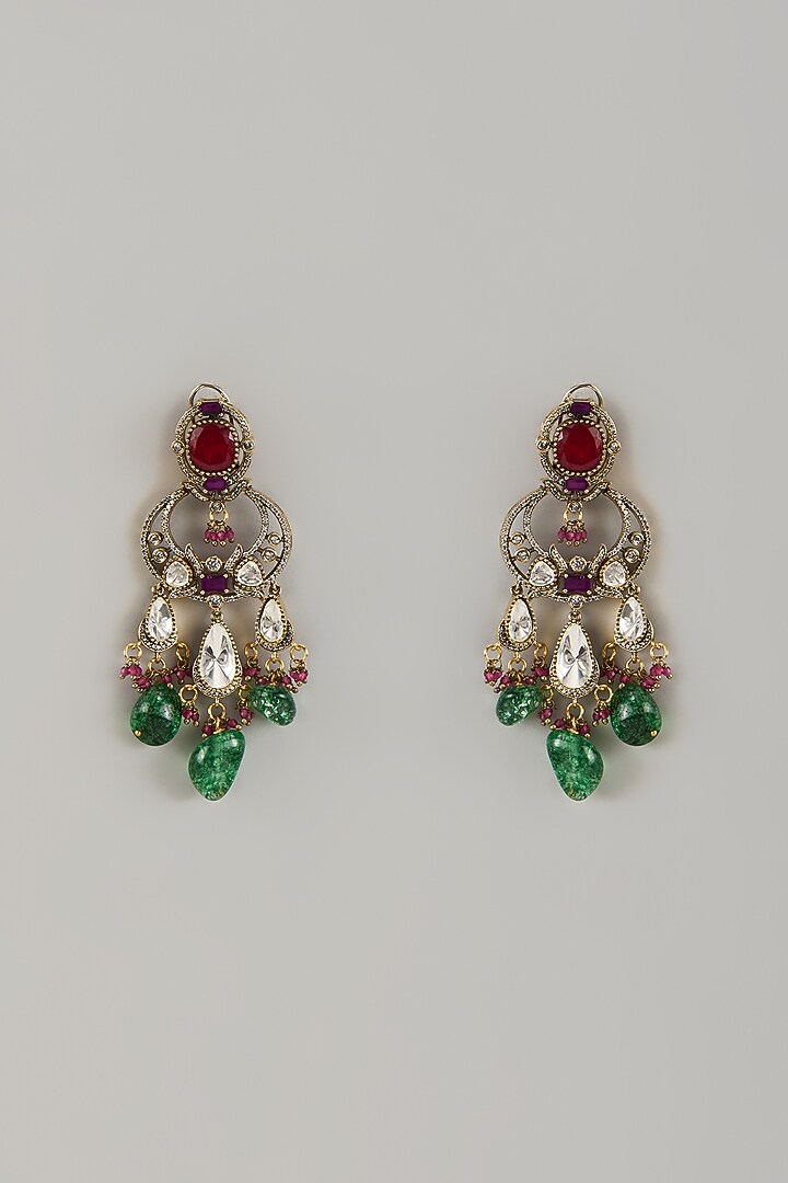 Black Rhodium Finish Red & Green Sone Dangler Earrings by JewelTreeTz at Pernia's Pop Up Shop