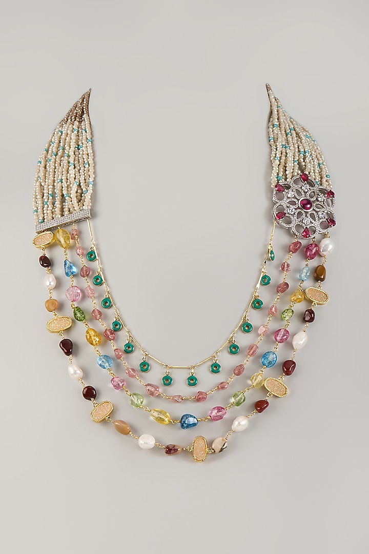 White Finish Cubic Zirconia & Ruby Long Layered Necklace by JewelTreeTz at Pernia's Pop Up Shop