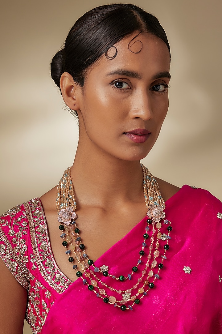 Rose Gold Finish Cubic Zirconia & Ruby Long Layered Necklace by JewelTreeTz at Pernia's Pop Up Shop