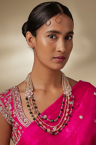 Rose Gold Finish Cubic Zirconia & Ruby Long Layered Necklace by JewelTreeTz