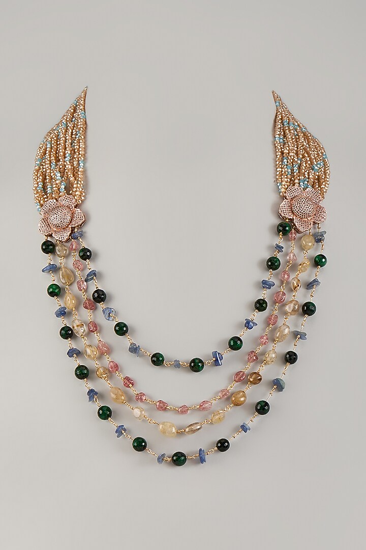 Rose Gold Finish Cubic Zirconia & Ruby Long Layered Necklace by JewelTreeTz at Pernia's Pop Up Shop