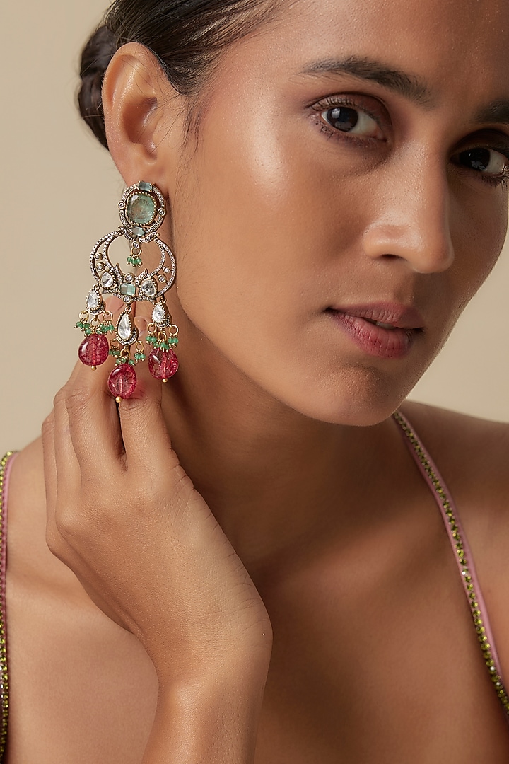 Black Rhodium Finish Uncut Kundan Polki Dangler Earrings by JewelTreeTz at Pernia's Pop Up Shop