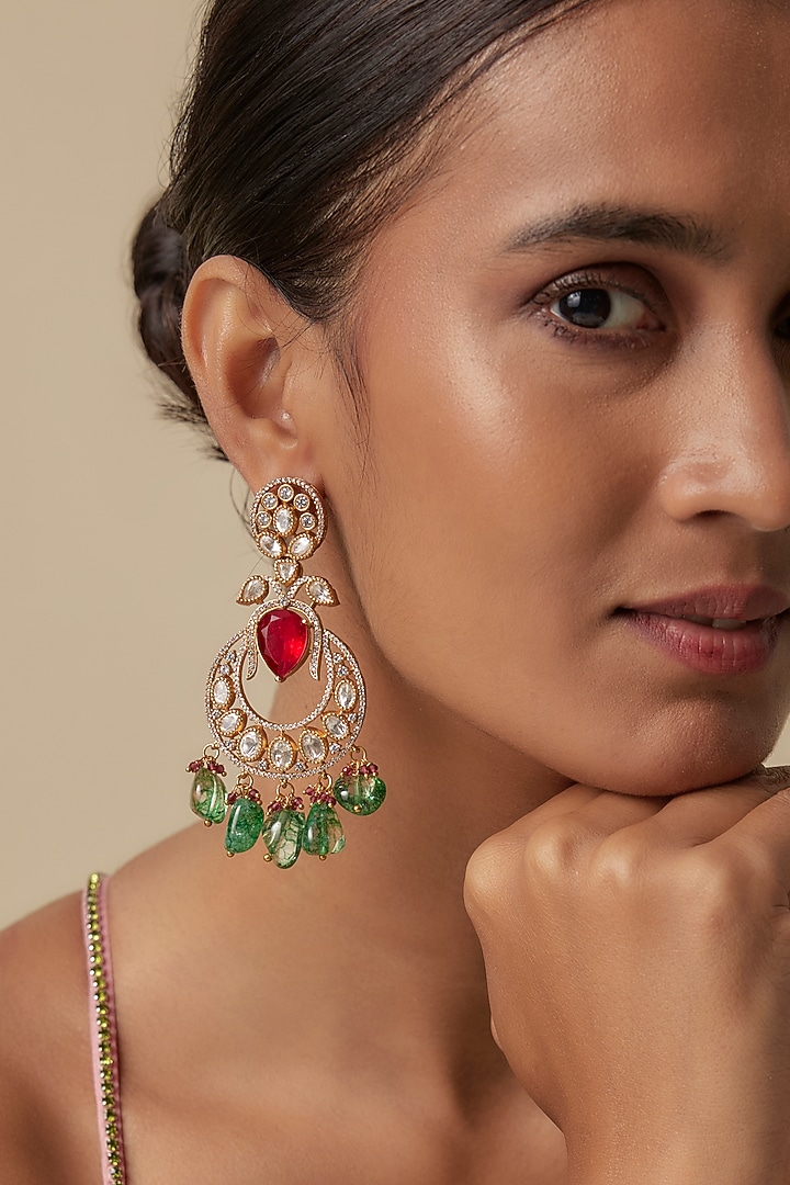 Gold Finish Ruby & Green Aventurine Stone Dangler Earrings by JewelTreeTz at Pernia's Pop Up Shop