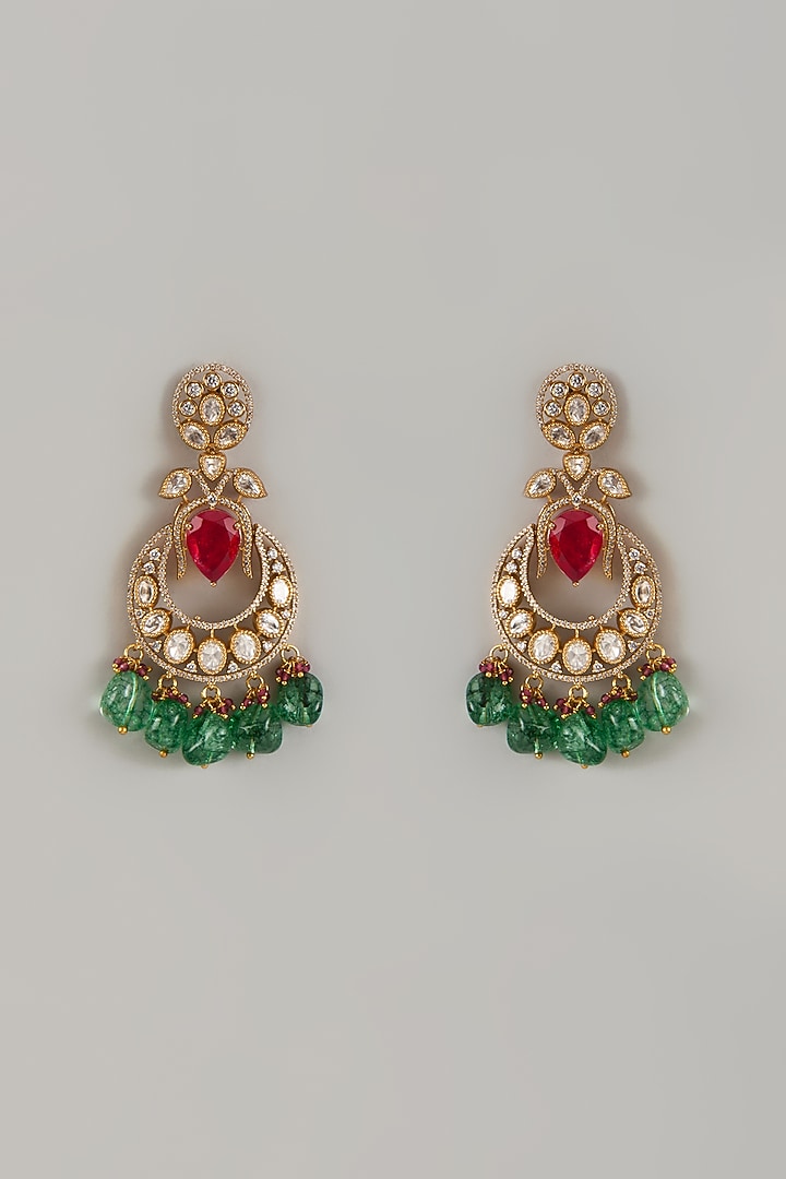 Gold Finish Ruby & Green Aventurine Stone Dangler Earrings by JewelTreeTz at Pernia's Pop Up Shop