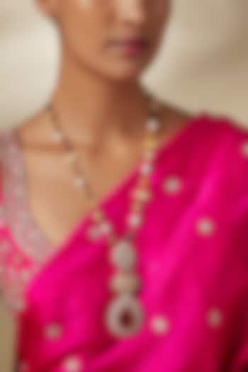 Gold Finish Moissanite Stone & Pearl Long Pendant Necklace by JewelTreeTz at Pernia's Pop Up Shop