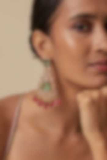 Gold Finish Rose & Green Aventurine Stone Dangler Earrings by JewelTreeTz at Pernia's Pop Up Shop