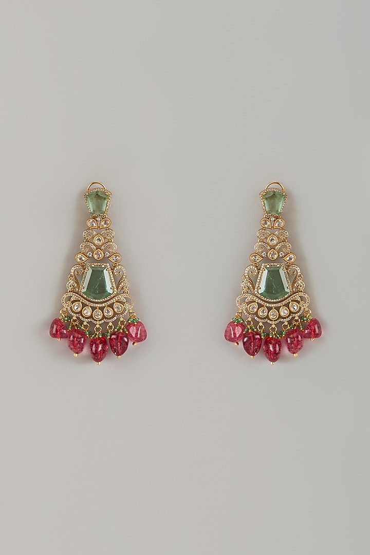 Gold Finish Rose & Green Aventurine Stone Dangler Earrings by JewelTreeTz at Pernia's Pop Up Shop
