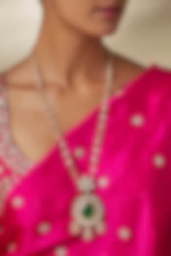 Gold Finish Moissanite Stone & Emerald Doublet Stone Long Pendant Necklace by JewelTreeTz at Pernia's Pop Up Shop