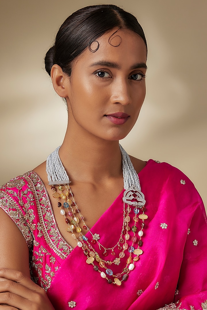 White Finish Cubic Zirconia & Ruby Layered Necklace by JewelTreeTz at Pernia's Pop Up Shop