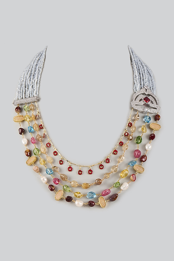 White Finish Cubic Zirconia & Ruby Layered Necklace by JewelTreeTz at Pernia's Pop Up Shop