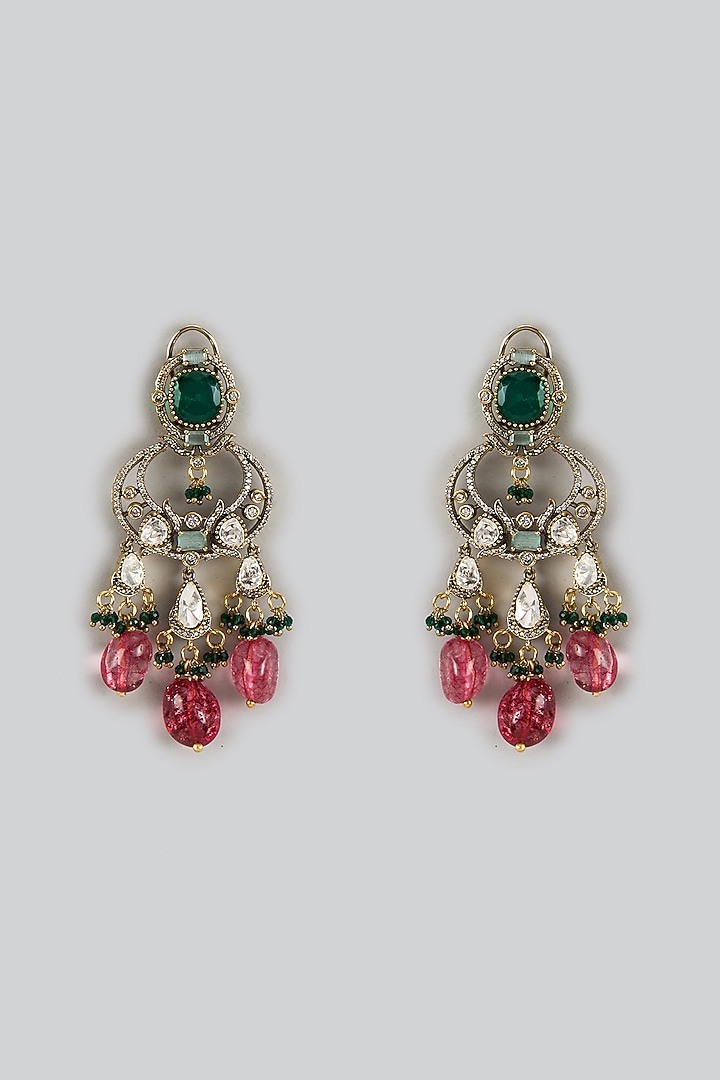 White Finish Green & Rose Aventurine Stone Dangler Earrings by JewelTreeTz at Pernia's Pop Up Shop