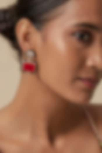 Gold Finish Doublet Ruby Stone & Cubic Zirconia Enameled Stud Earrings by JewelTreeTz at Pernia's Pop Up Shop