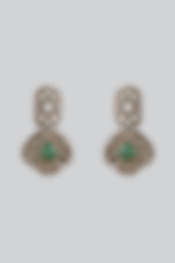 Black Rhodium Finish Uncut Kundan Polki & Green Aventurine Dangler Earrings by JewelTreeTz at Pernia's Pop Up Shop