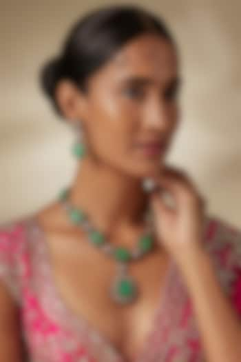 Two Tone Finish Uncut Kundan Polki & Green Aventurine Necklace Set by JewelTreeTz at Pernia's Pop Up Shop