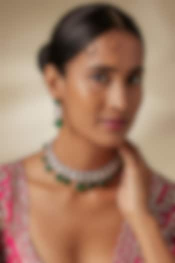 Two Tone Finish Emerald Gemstone & Kundan Polki Choker Necklace Set by JewelTreeTz at Pernia's Pop Up Shop