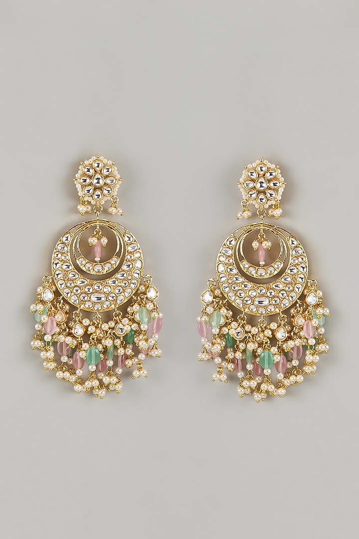 Gold Finish Pachi Kundan Polki Chandbali Earrings by JewelTreeTz at Pernia's Pop Up Shop