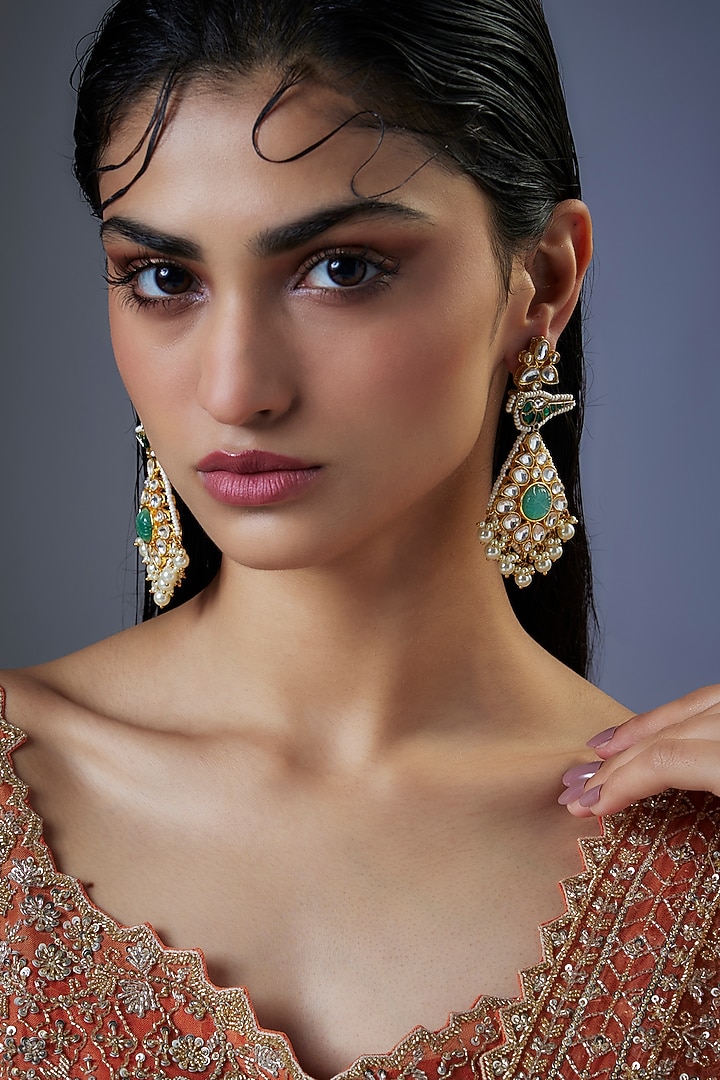 Gold Finish Pachi Kundan Polki Bird Dangler Earrings by JewelTreeTz at Pernia's Pop Up Shop